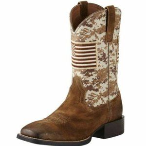 Ariat Sport Patriot USA Flag Square Toe Boots Mens 8.5 EE 2E Wide Tan AR319 NEW